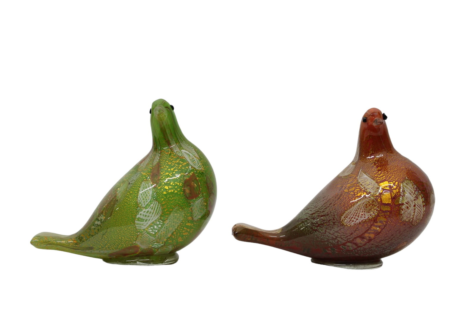 COPPIA DI COLOMBE: in vetro artistico decorato di murano produzione italiana anni 60 design Aldo Nason serie Yokohama h cm 18 x 20 x 10