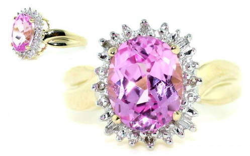 8 CT DIA AND PINK TOPAZ: THIS IS A 10 KT YELLOW GOLD DIAMOND AND PINK TOPAZ RING WITH A TOTAL GEM WEIGHT OF 8 CT. Circa: Contemporary