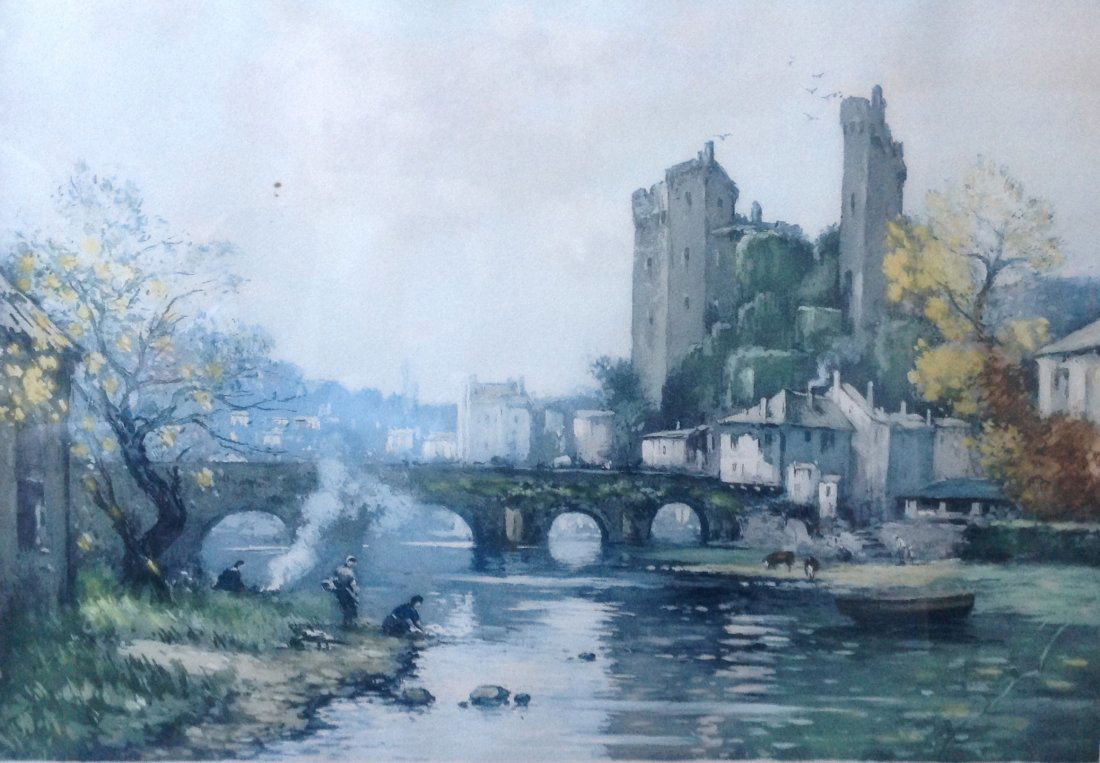 Maurice Levis (1860-1940): Maurice Levis, French School, rivier, Frans landschap, Ets, 46x64 cm, gesigneerd