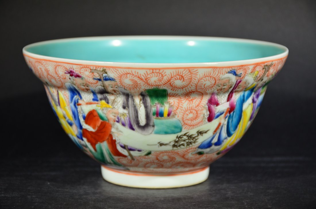 A FAMILLE ROSE FIGURAL BOWL, 20TH C. (1 of 6)