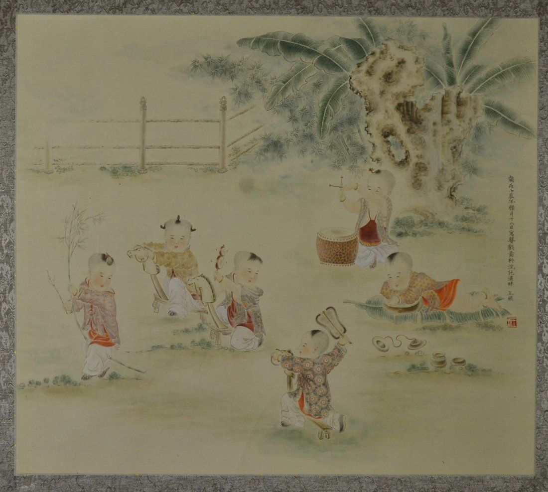 A CHINESE PAINTING OF CHILDREN, 'WANG GEN' MARK: 68 x 68 cm.