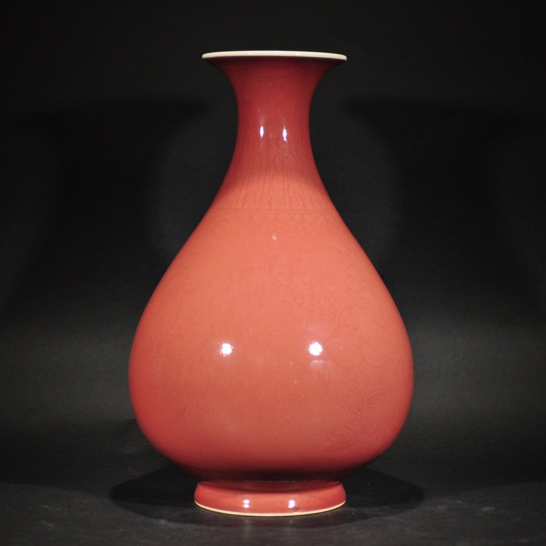 QING D. A RED GLAZED CARVED VASE (1 of 7)