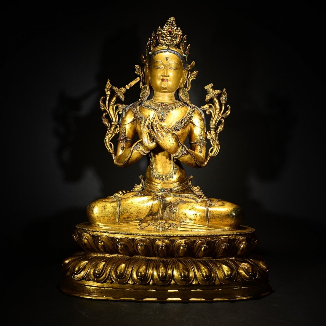 QING D., A GILT BRONZE GREEN TARA FIGURE STAND (1 of 10)