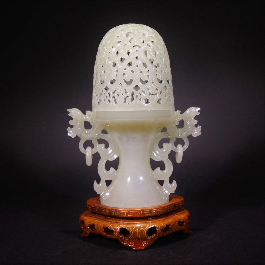 QING D., A CARVED WHITE JADE CANDLESTICK WITH STAND (1 of 8)