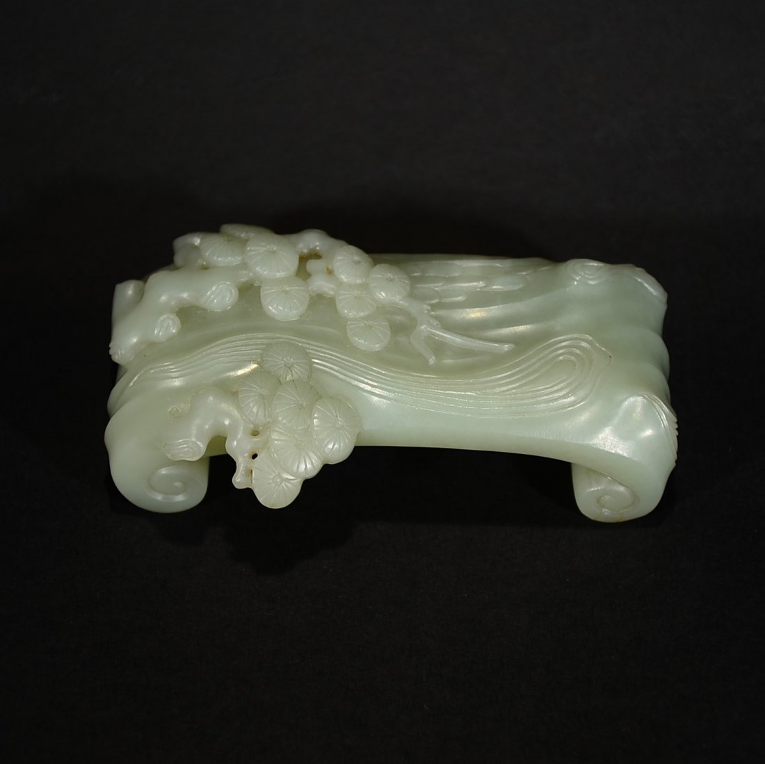 QING D., A CARVED HETIAN GREY JADE INK HOLDER OF PINE (1 of 9)