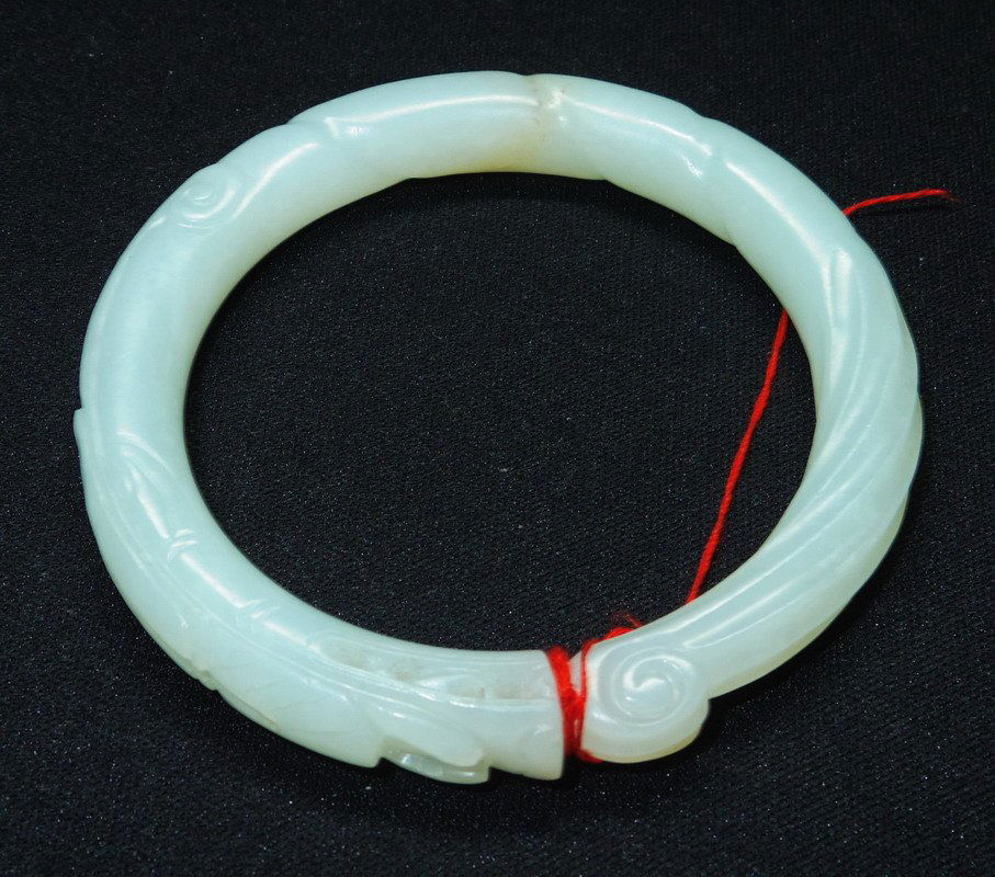 Qing Dragon by the tail white jade bracelet (1 of 5)