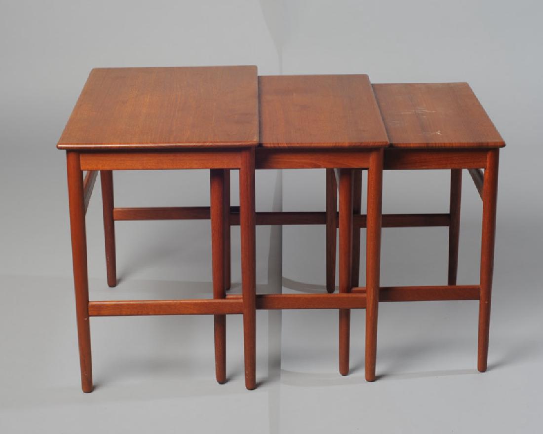 Hans Wegner Danish Modern Nesting Tables: For Andreas Luck, with stamp to bottom, set of three tables in nest. Largest: H: approx. 18 3/4". W: approx. 20 1/2". D: approx. 13 1/4".
