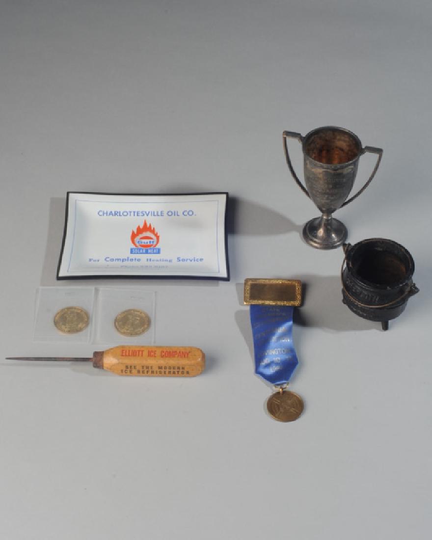 Virginia Mixed Lot: Farmington Country Club 1929 trophy, Elliott Ice Co. (Charlottesville) ice pick, L.P. Dillon Rife-Loth Foundries Waynesboro advertising piece, etc.