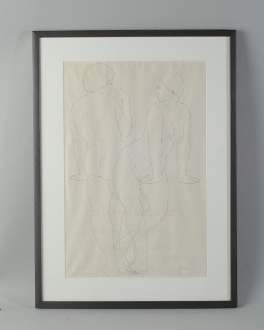 Eduardo Cohen (1939-1995) Image: Cohen was a Mexican artist, this unusual image of nudes is signed lower right and dated (19)74, it is on paper with the artist's name and Galeria de Arte Misrachi, tiny tear lower left and in center. 