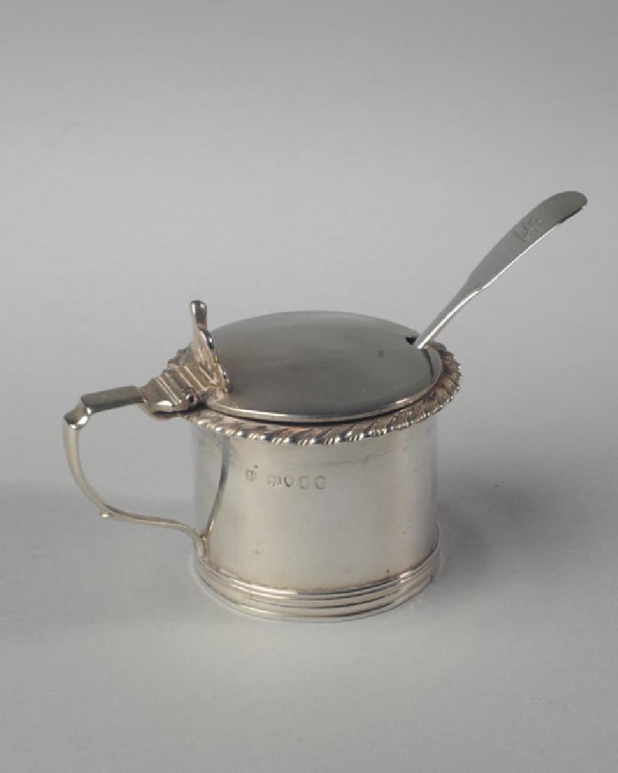English Sterling Silver Mustard Jar: Hallmarked, cobalt glass insert and sterling spoon. Provenance: From a private Central Virginia collection belonging to the descendants of British Brigadier General Sir William Thomas Francis Horwood.