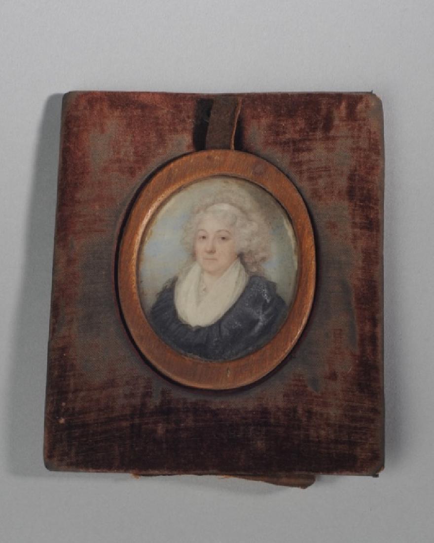 Portrait Miniature of a Lady: Identified on verso. Provenance: From a private Central Virginia collection belonging to the descendants of British Brigadier General Sir William Thomas Francis Horwood. Image: approx. 2 1/2" x 2". Ma