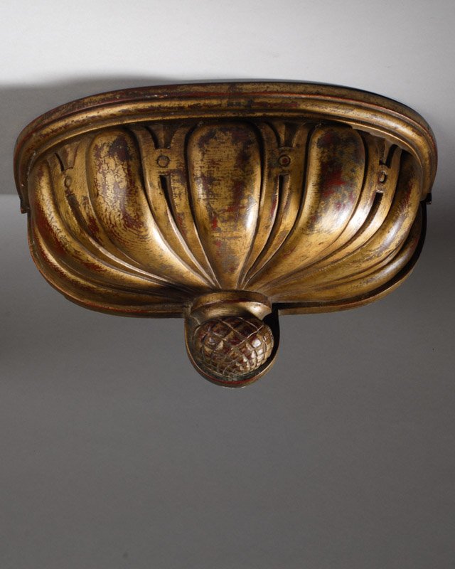 19th C. Gilt Wooden Wall Bracket: Relief carved with stylized pineapple decoration. Provenance: From a private Central Virginia collection belonging to the descendants of British Brigadier General Sir William Thomas Francis Horwood. H