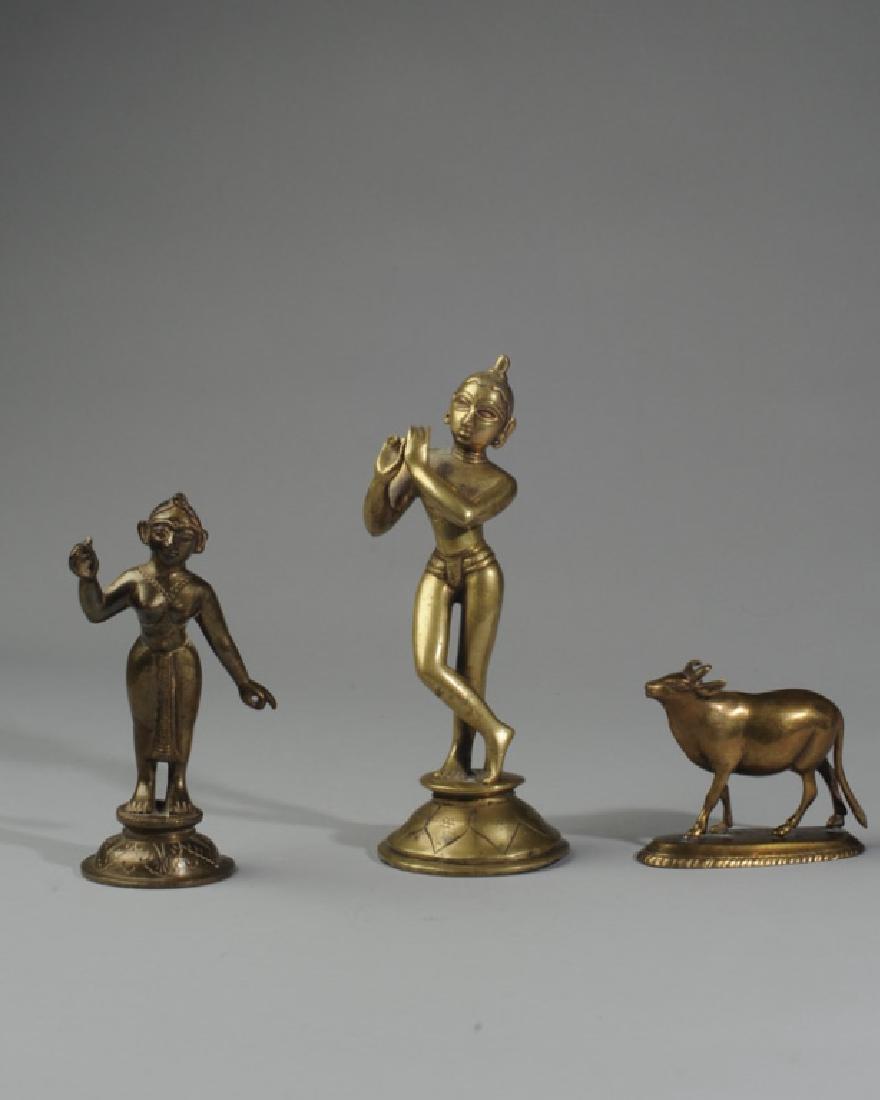 Indian Brass Krishna & Radha w/ Cow Figures (1 of 4)