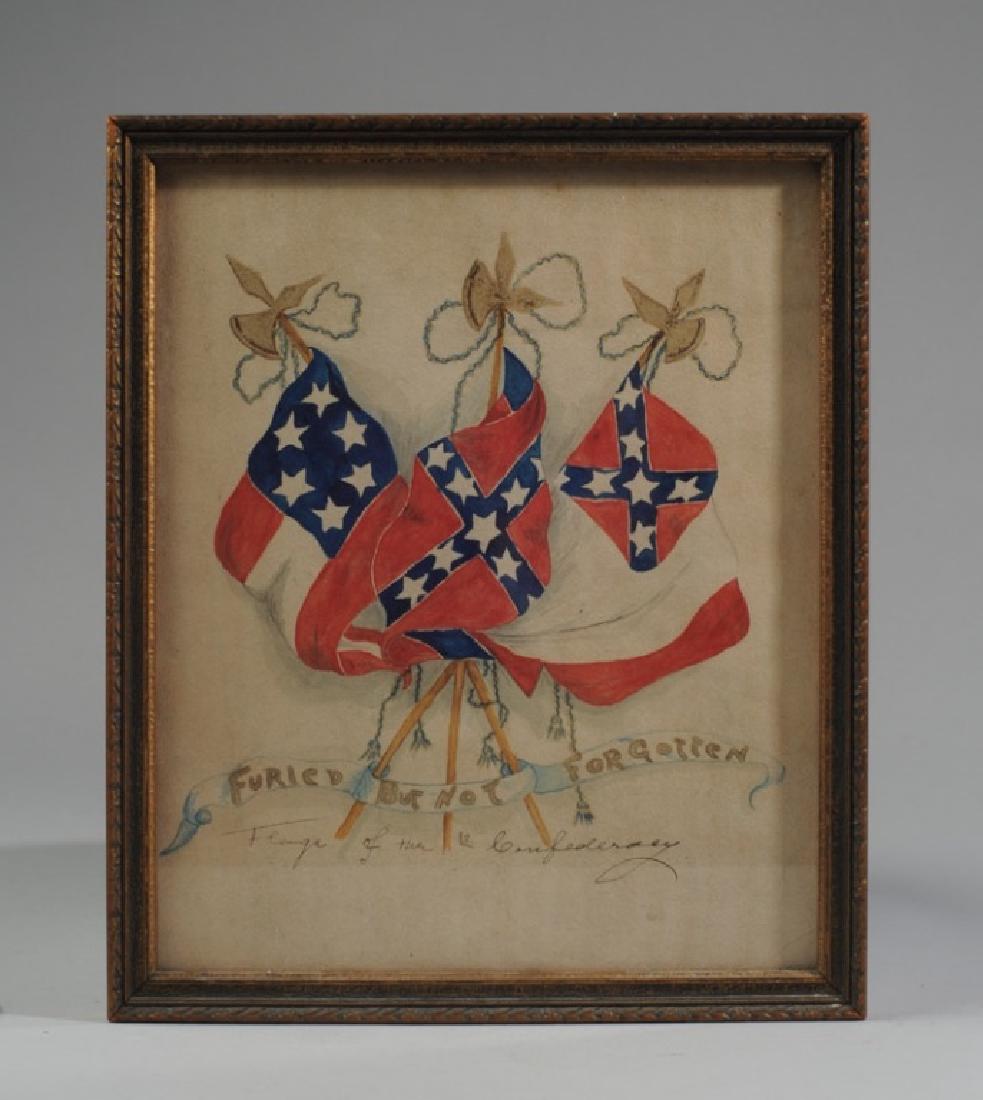 Rare 19th C. Confederate Watercolor (1 of 3)