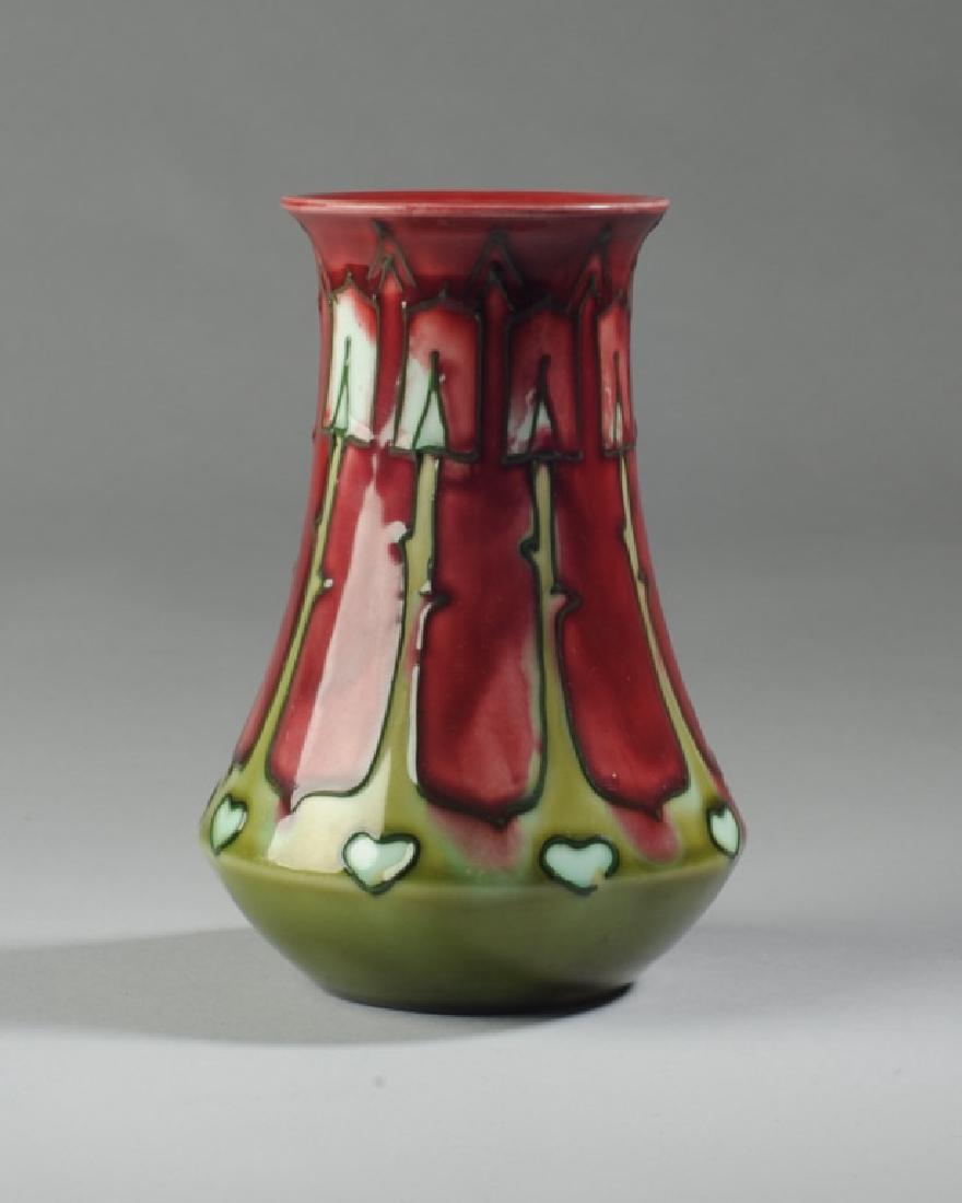 Rare Minton Secessionist Vase No. 20: Circa 1900, bold red and green design, marked to base: "Minton Ltd. No. 20". H: approx. 5 1/4".