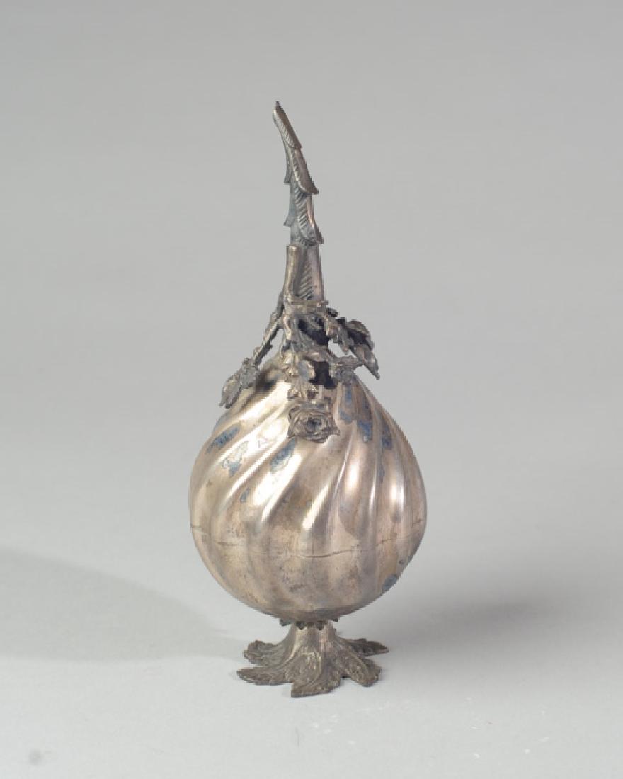 Antique Persian or Ottoman Rose Water Sprinkler: Silverplate, applied floral elements. H: approx. 7 1/2".