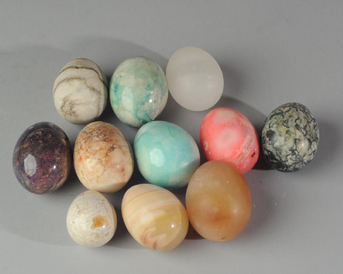 Lot of Alabaster Eggs: Alabaster and other, different designs and sizes, 11 pieces total.