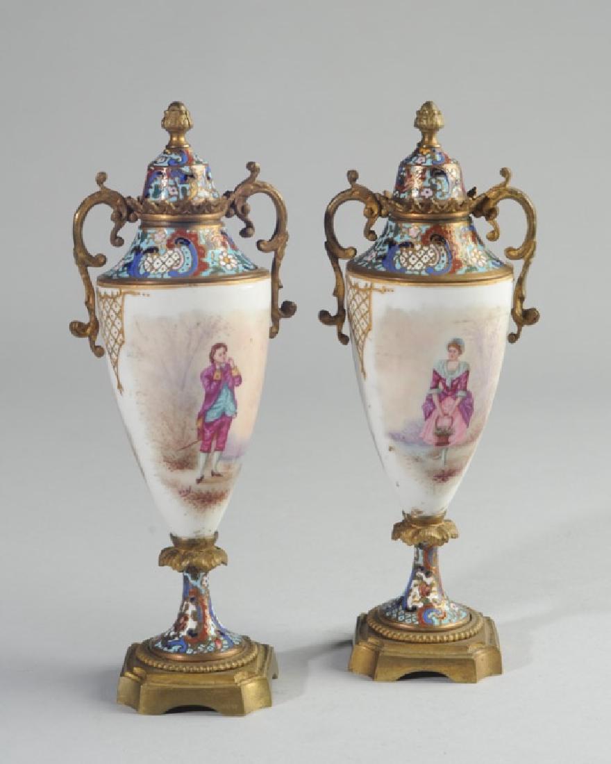 Pair of Porcelain Enamel Lidded Urns (1 of 5)