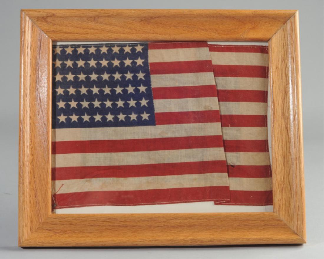 48 Star American Flag in Frame: Some minor damage / discoloration. Frame: approx. 12 1/2" x 10 1/2".