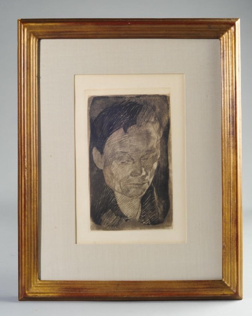 Original Kathe Kollwitz Etching Woman's Head: Original etching by Kathe Kollwitz, (1867-1945) one of the most important German artists of the 20th century, whose compassionate and humane images of poverty and suffering were labeled "degenerate" b