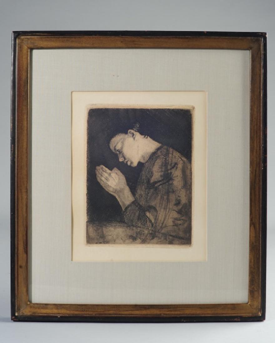 Original Kathe Kollwitz Etching Praying Girl: Original etching by Kathe Kollwitz, (1867-1945) one of the most important German artists of the 20th century, whose compassionate and humane images of poverty and suffering were labeled "degenerate" b