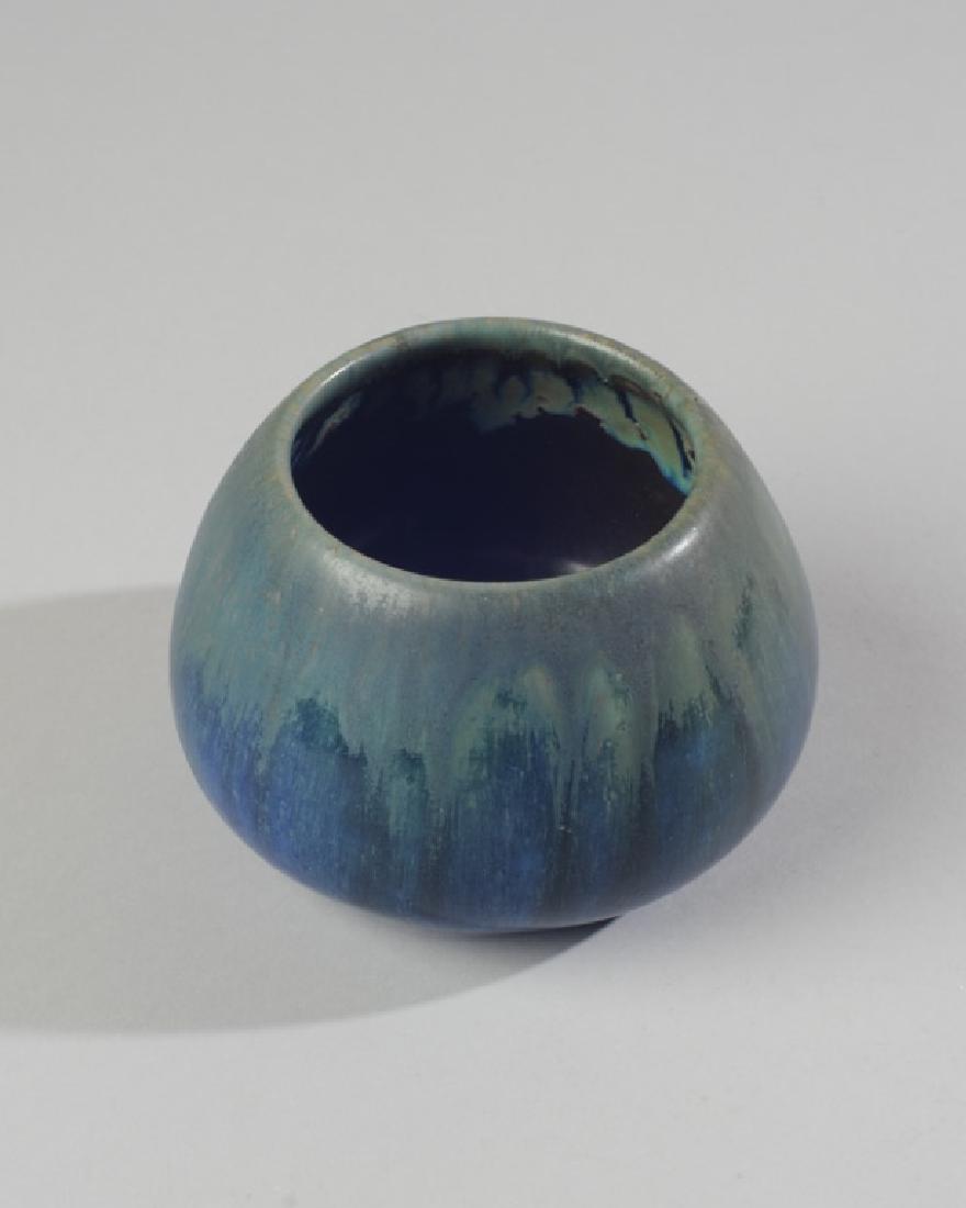 Fulper Art Pottery #047 Vase: Impressed verticle Fulper lozenge shaped logo to base. H: approx. 3". Dia: approx. 4 1/4".