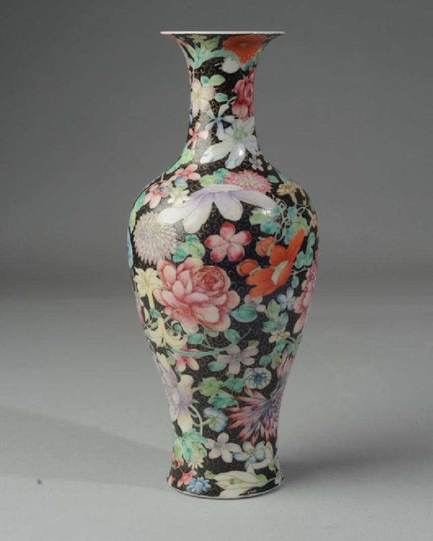 Chinese Millefleur Famille Noir Baluster Vase (1 of 7)