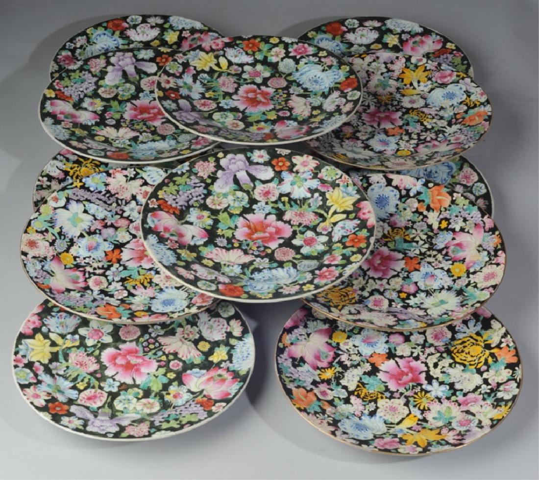 12 Old Chinese Porcelain Millefleur Dinner Plates (1 of 9)