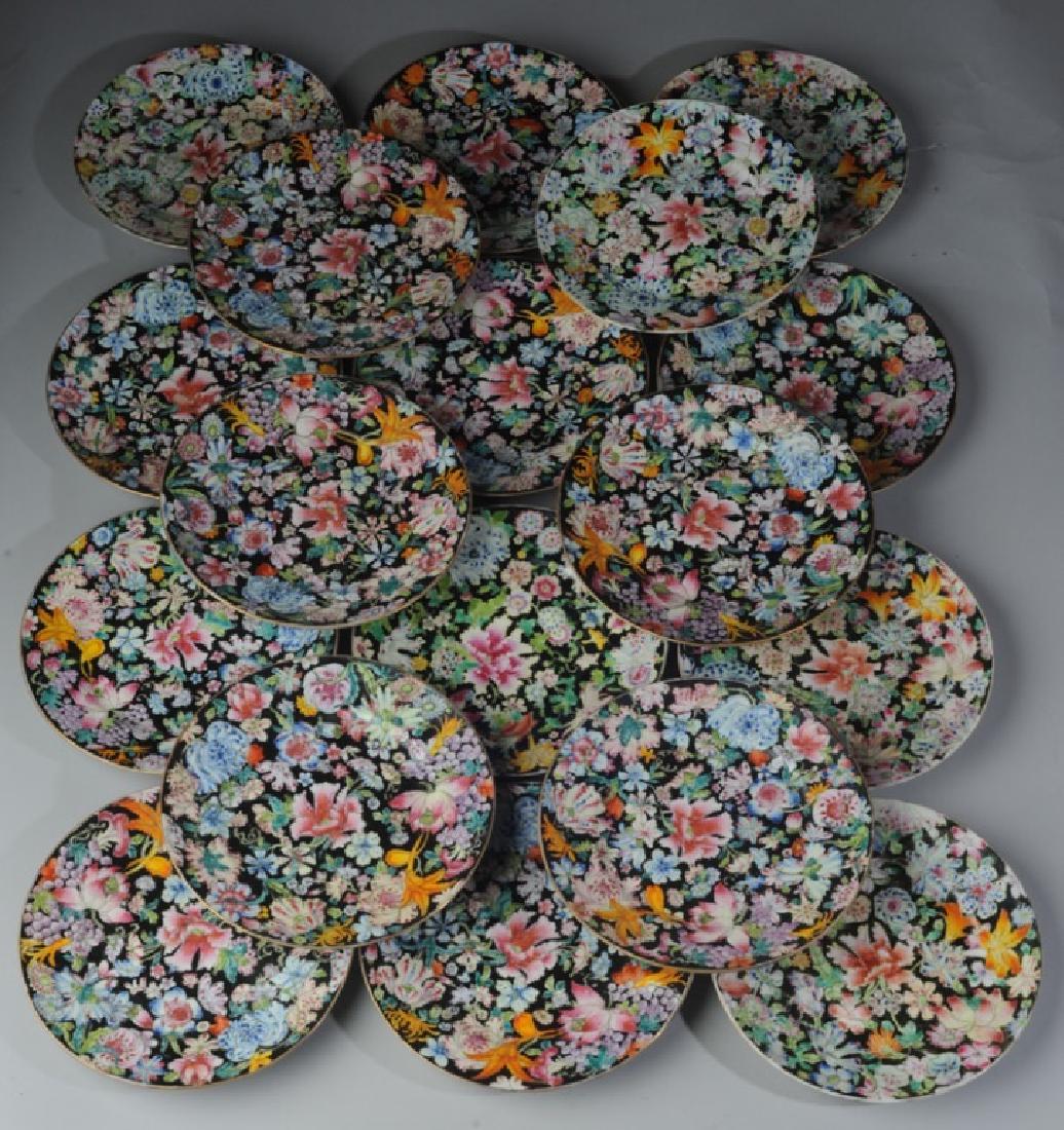 Set of 18 Chinese Millefleur Famille Noire Plates (1 of 9)