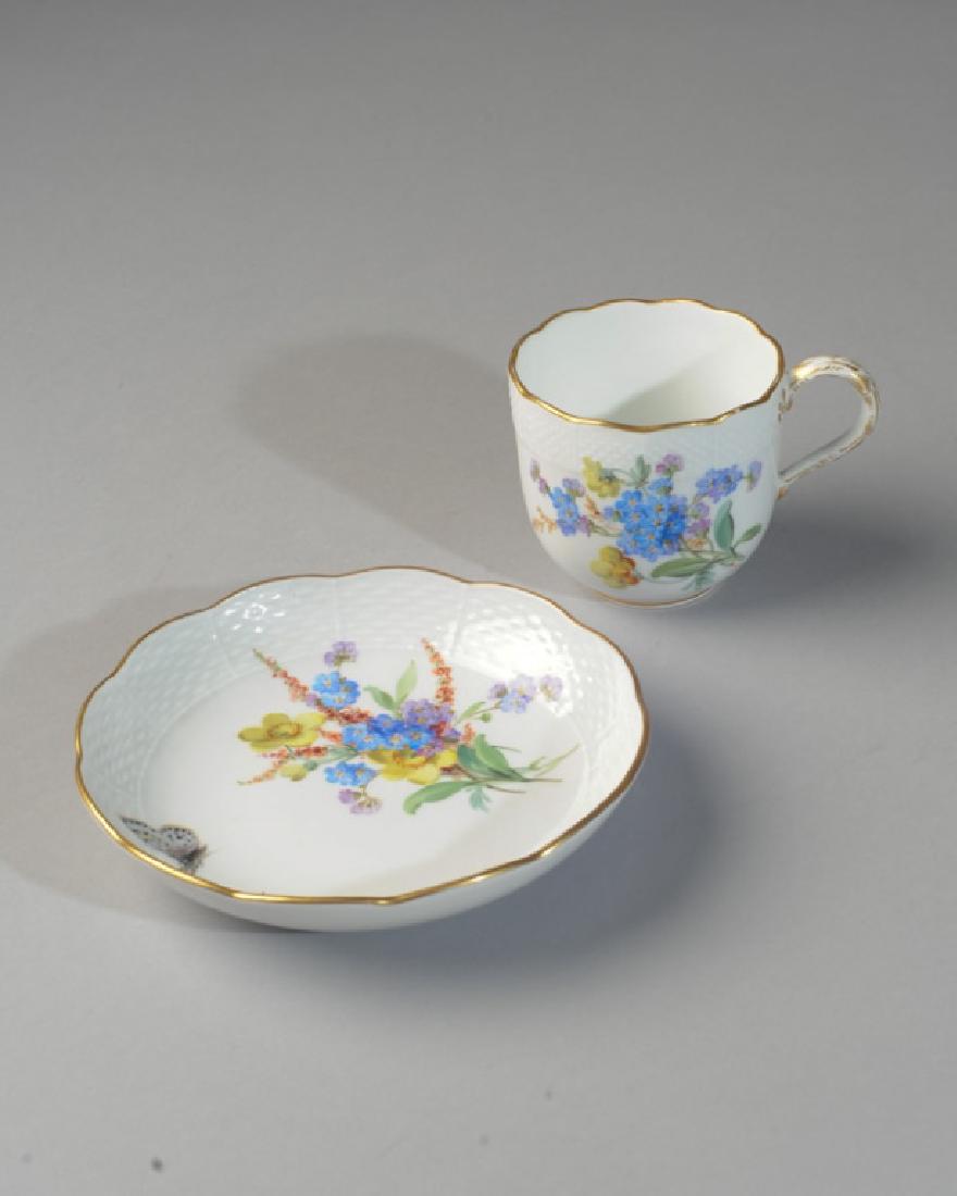 19th C. Meissen Cup & Saucer, flowers, bee (1 of 4)