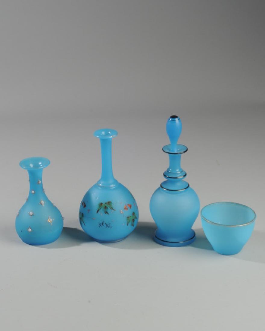 Lot of Antique French Opaline Blue Glass: Tallest: approx. 8 1/2".