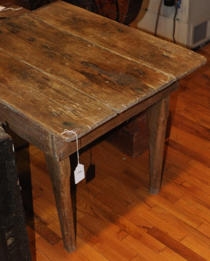Primitive Hand Made Pine Farm Table: Some hand forged nails. H: approx. 30". W: approx. 35". D: approx. 29 1/2".