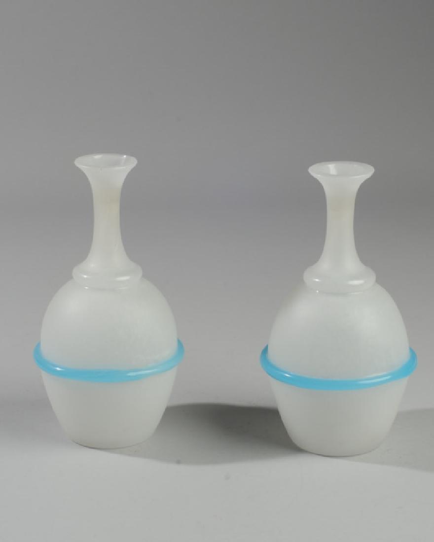 Pair French Opaline Glass Vases: Polished pontils, one marked 104, the other 105. H: approx. 7".