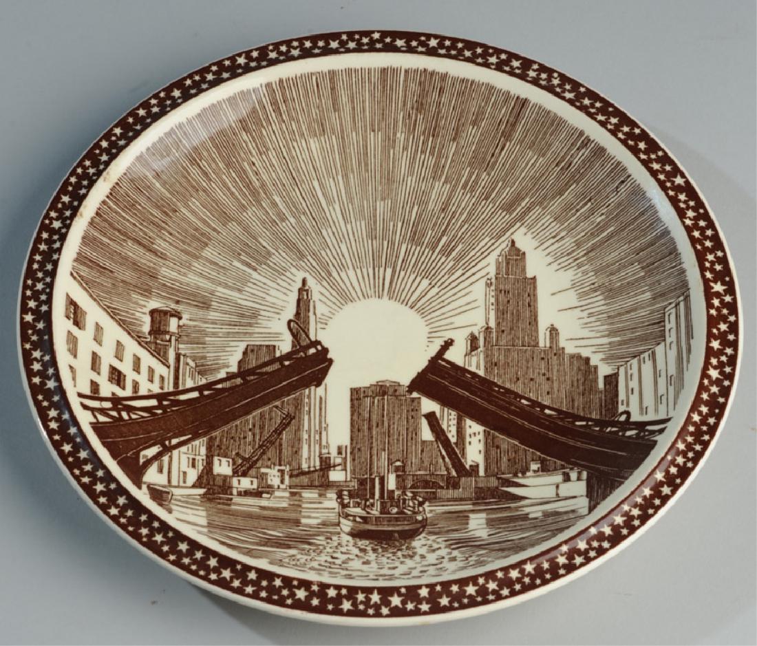 Rockwell Kent "Our America" Drawbridge Plate: By Vernon Kilns. Dia: approx. 9 1/2".