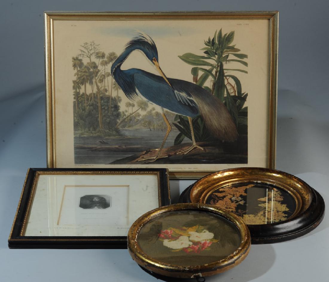 Lot of Antique Framed Prints and Misc.: To include 1810 framed engraving of the Duke of Monmouth, Sir P. Lely and E. Scriven, Published London by W. Miller and J. Carpenter, in handsome ebonized and gilt wood frame, beveled matt, some foxin