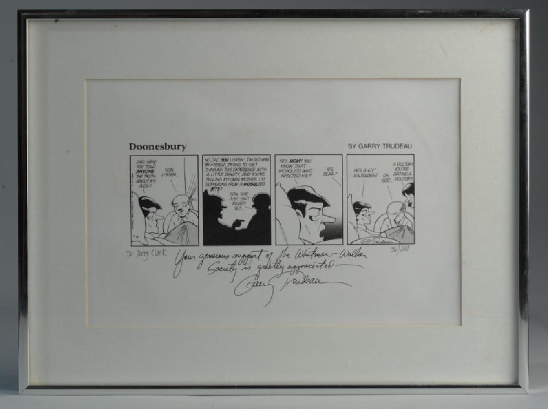 Gary Trudeau Aids Print: In support of Whitman-Walker Society, limited edition numbered 36/200. Image: approx. 8" x 12". Frame: approx. 12 1/2" x 16 1/2".