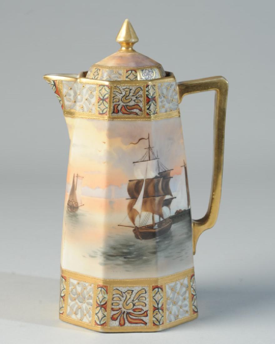 Nippon Chocolate Pot: Scene of sailing ships, marked to base. H: approx. 10".