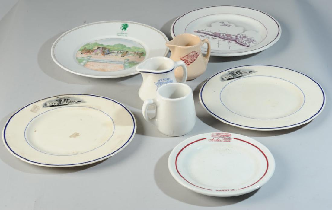 Lot of Restaurant China: Including Archie's Lobster House, Roanoke, Ox Yoke Inn, White Castle, The Jefferson Hotel, Richmond, etc. Largest Dia: approx. 10".