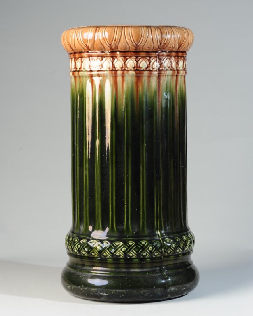 Majolica Umbrella Stand: Ribbed design. H: approx. 22 1/2".