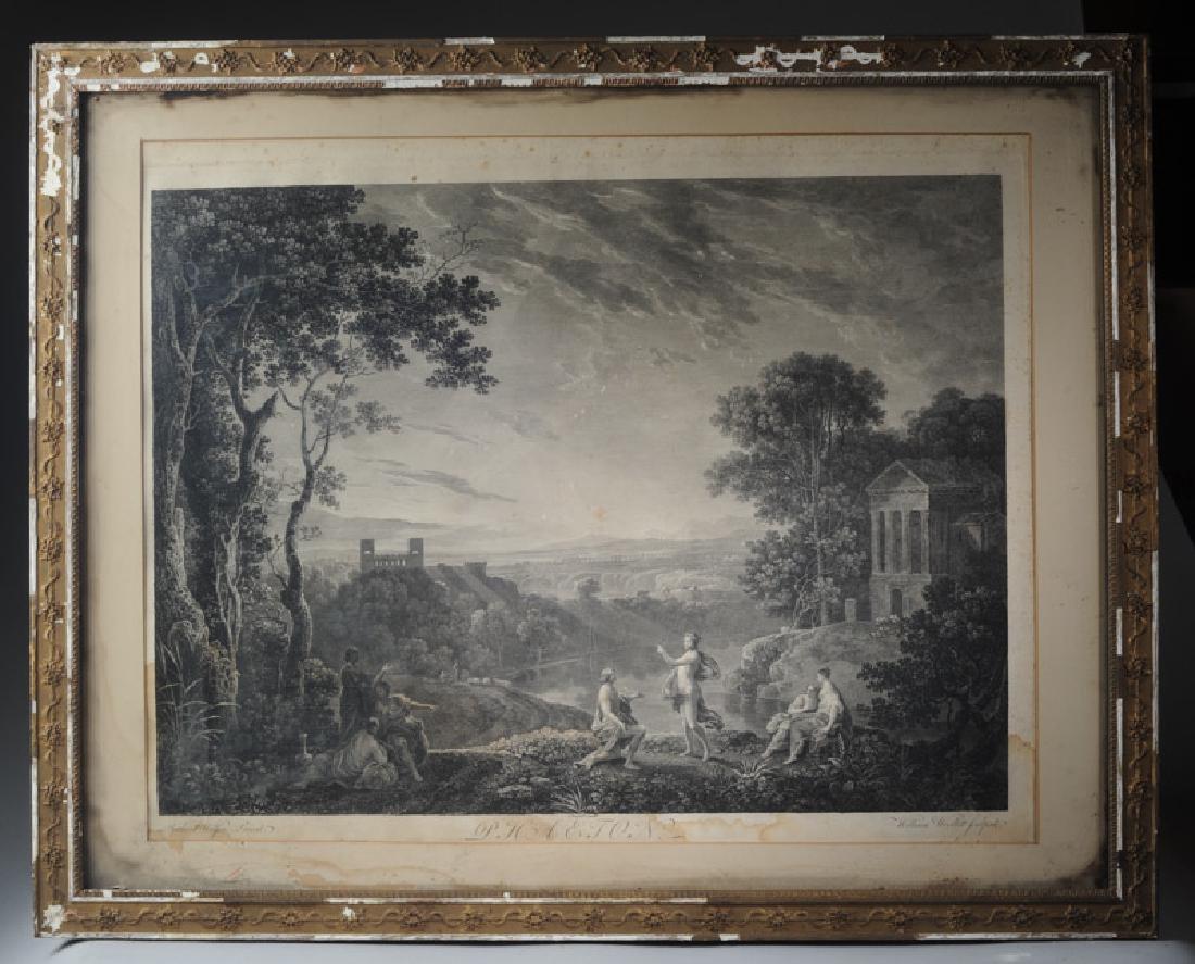 William Woollett Engraving "Phaeton": Based on a painting by Richard Wilson, some staining to image, staining to mat, damage to frame. Image: approx. 19" x 24". Frame: approx. 24 1/4" x 30 1/4". Provenance: From a prominent Central Virgin