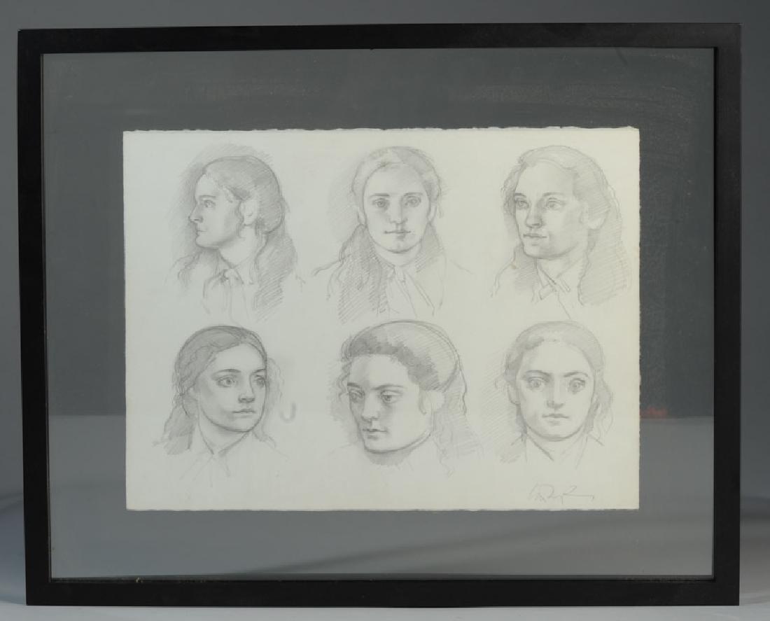 Lincoln Perry (b. 1949) Sketch Study: Six head sketches, signed lower right. Perry is known for his murals at Cabell Hall, University of Virginia. Image: approx. 11" x 15". Frame: approx. 17" x 21".