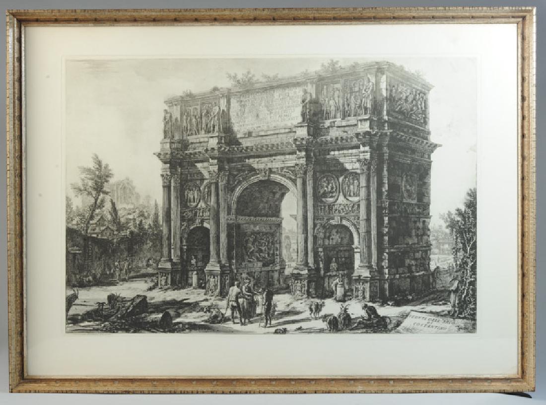 Two Etchings after Giovanni Battista Piranesi: Modern impressions on wove paper, identically framed. Plate size: approx. 15" x 22 1/4". Frame: approx. 20 1/2" x 28 1/2".