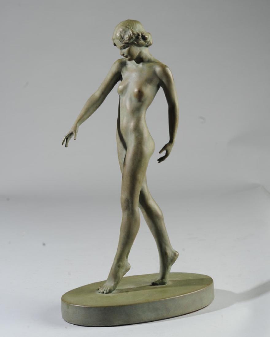 Virginia Morris Pollak (1898-1967) Nude Sculpture: Plaster sculpture of a standing nude with bronze patina. Signed to base. H: approx. 16 3/4".