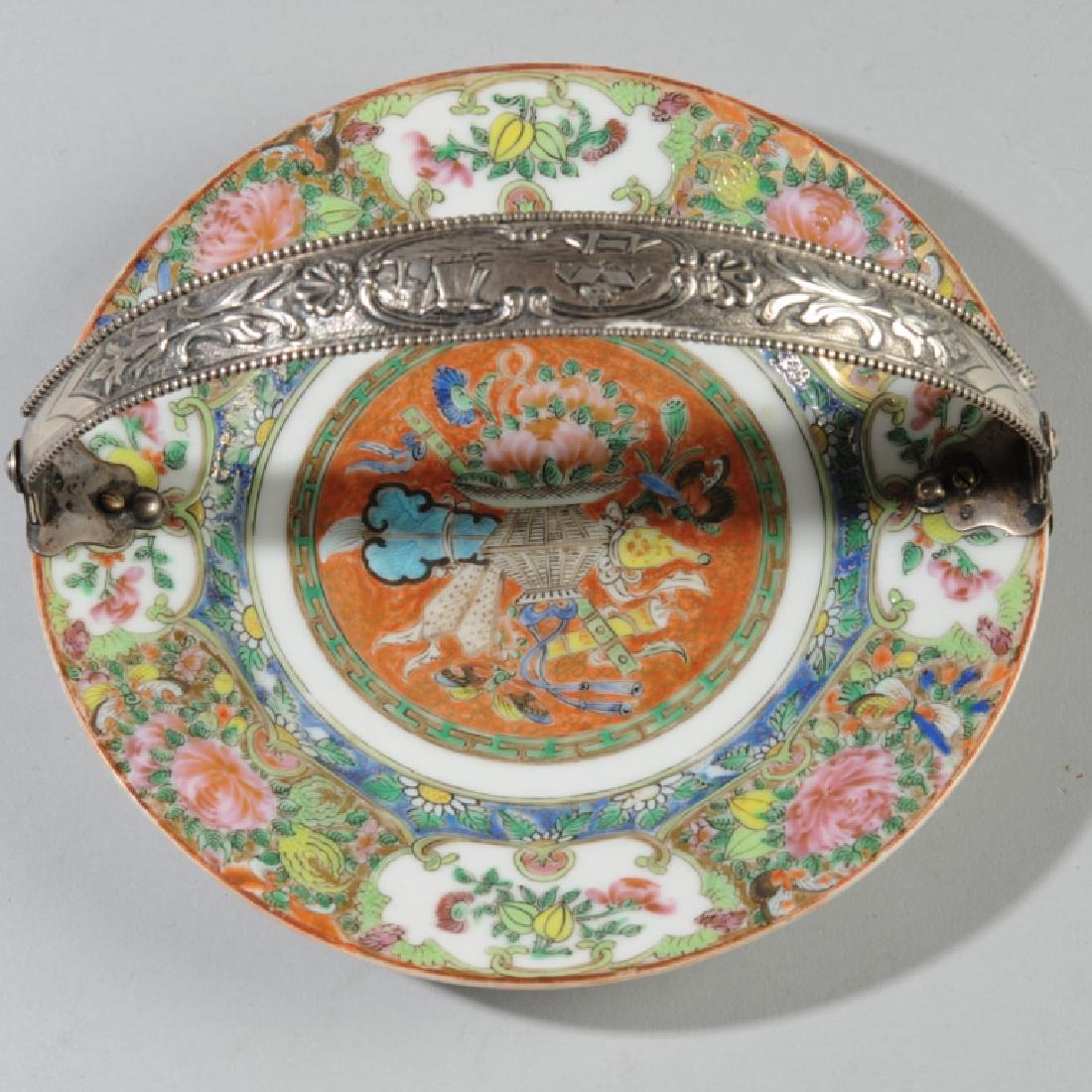 19th C. Chinese Export Rose Canton Plate w/ Silver (1 of 4)