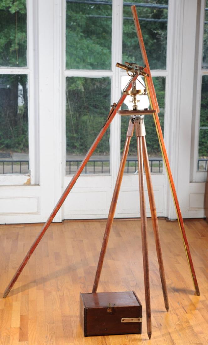 Early Gurley Surveyor's Transit, Tripod, Rod, Box (1 of 10)