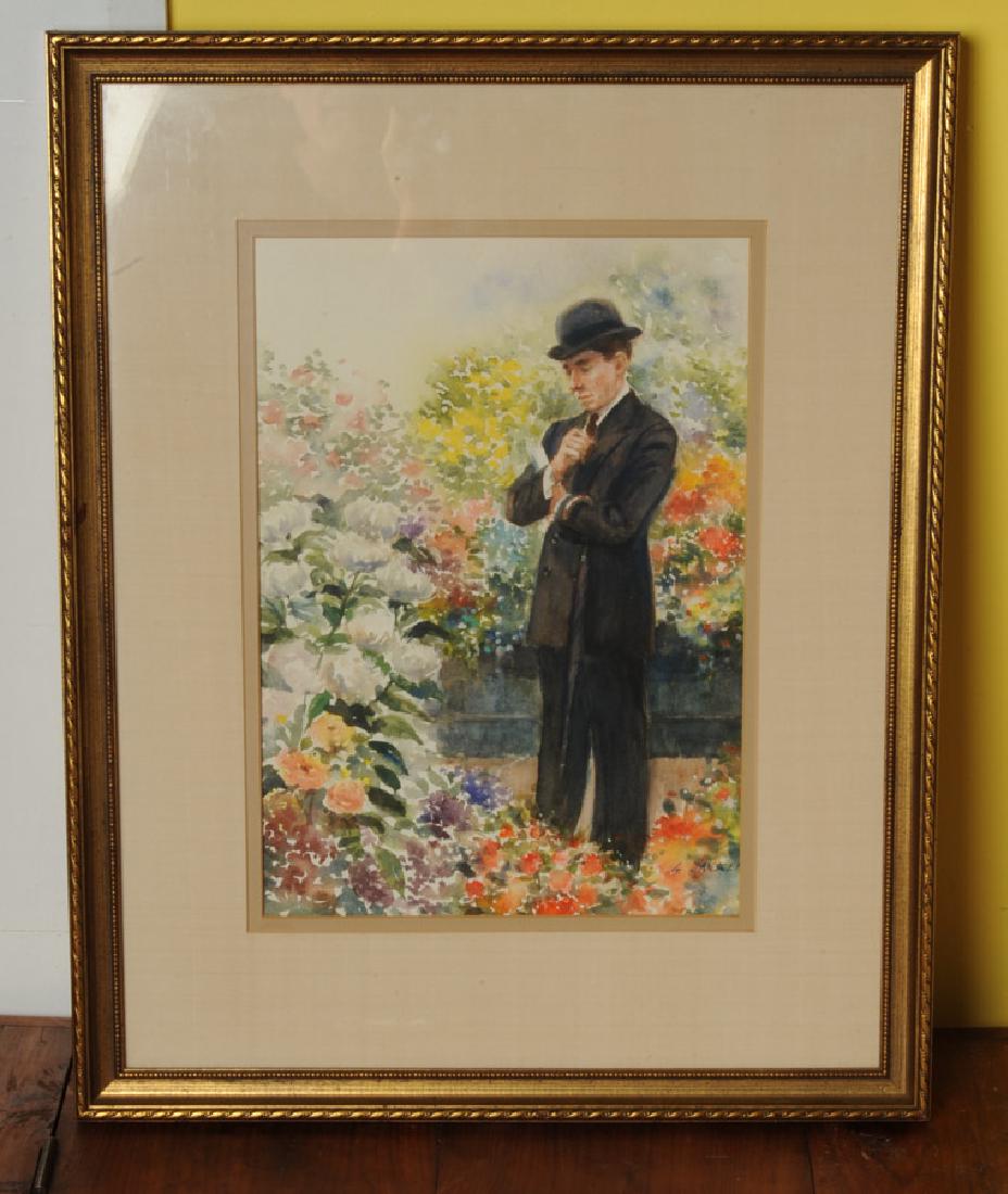 Watercolor of Gentleman in Garden by G. Jannsen (1 of 3)