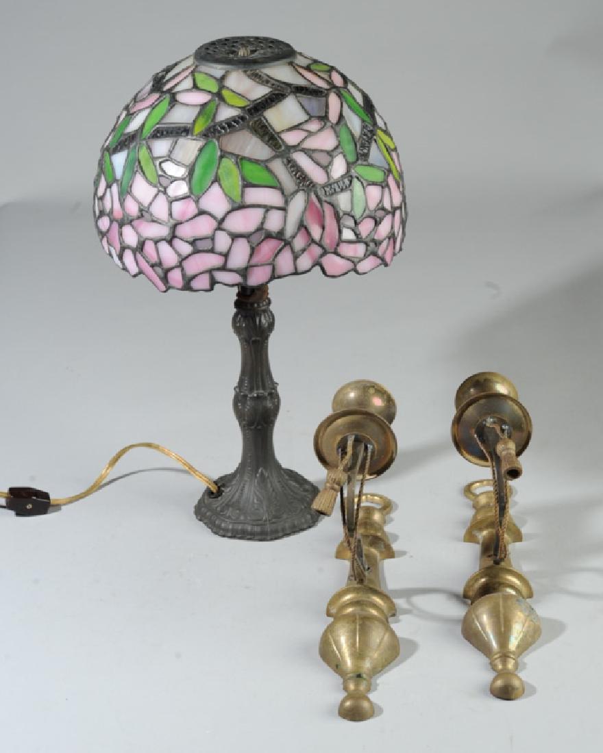 Tiffany Style Lamp, Brass Sconces (1 of 3)