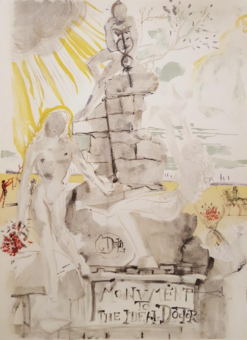 Salvador Dali (1904-1989) Orig. Signed Lithograph: An original signed lithograph from an original gouache on unbranded heavy wove paper by Spanish artist Salvador Dali (1904-1989) titled "Monument to the Ideal Doctor", 1973. Limited edition: 81/350. H