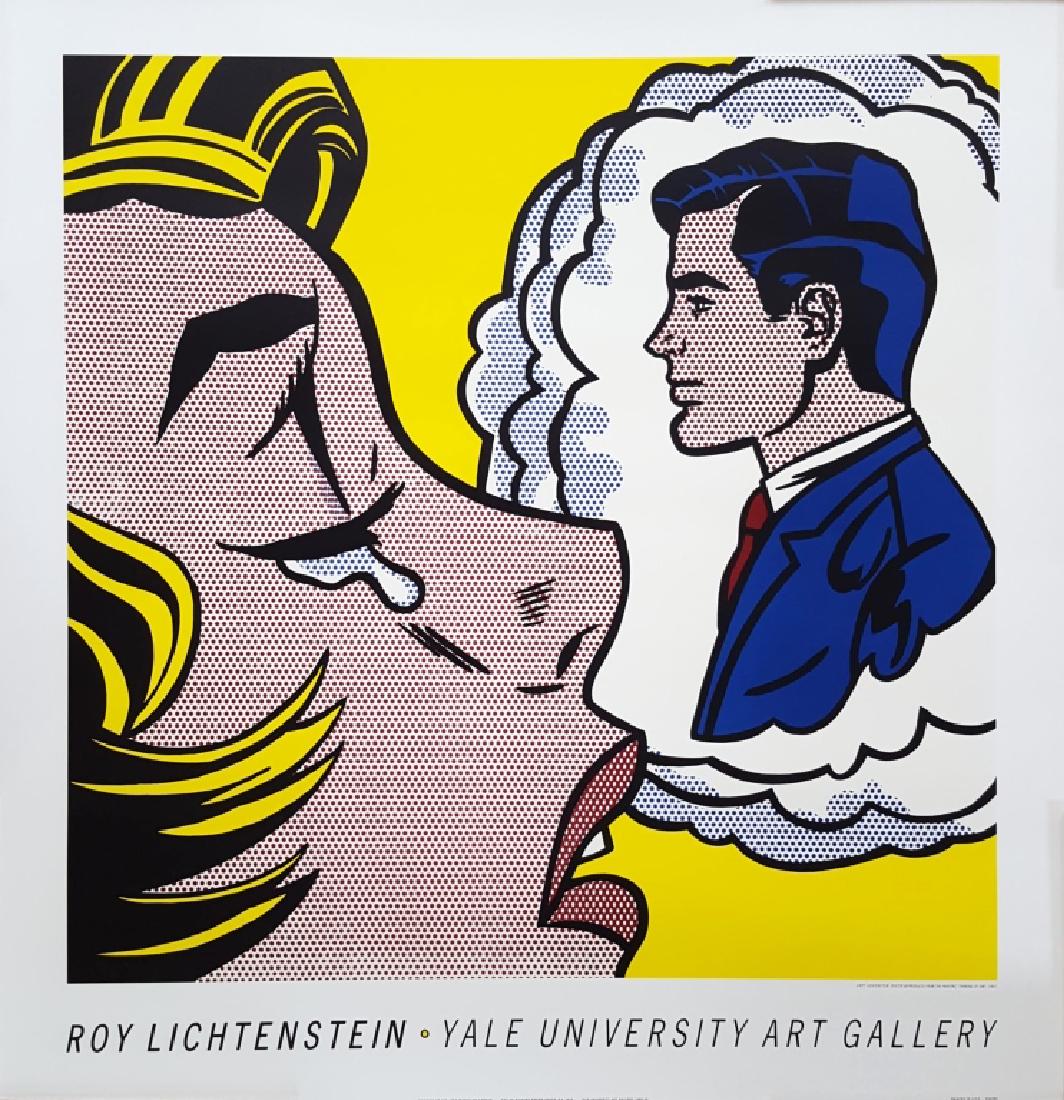 After Roy Lichtenstein (1923-1997) Original Poster: A vintage offset-lithograph exhibition poster on wove paper after American artist Roy Lichtenstein (1923-1997) titled "Thinking of Him", 1991. This example is unsigned, though some were signed by Lich