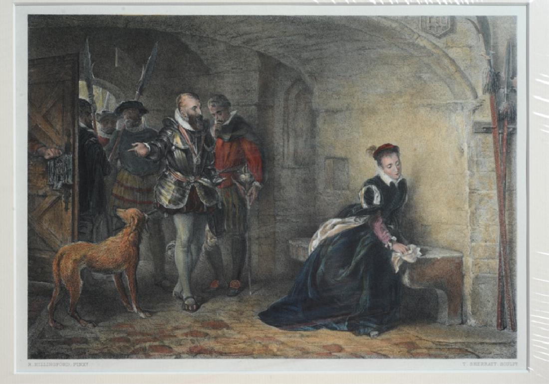 Original Hand-Colored 1875 Engraving: After the painting by Robert Alexander Hillingford, (English, 1828-1904) entitled "Princess Elizabeth in the Tower", in which the future Queen Elizabeth is imprisoned by her sister, Queen Mary. Engrav